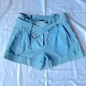 Theory light blue leather shorts